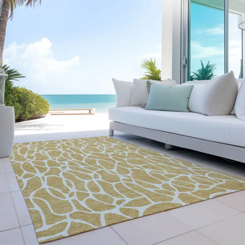 Gold And Ivory Geometric Washable Indoor Outdoor Area Rug Photo 9