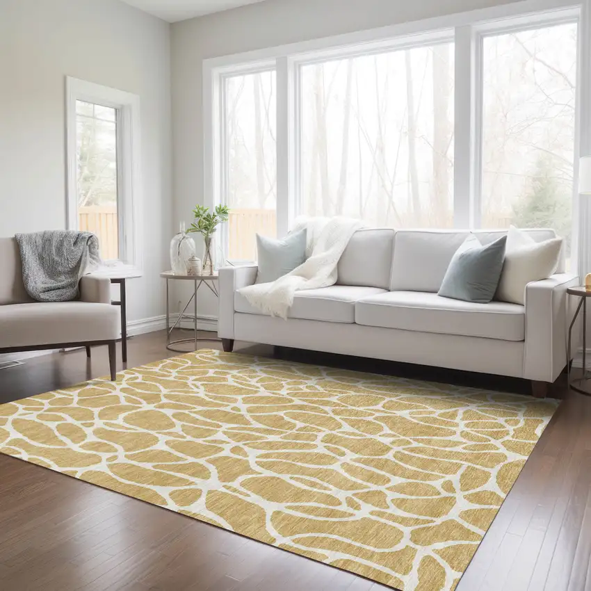 Gold And Ivory Geometric Washable Indoor Outdoor Area Rug Photo 9