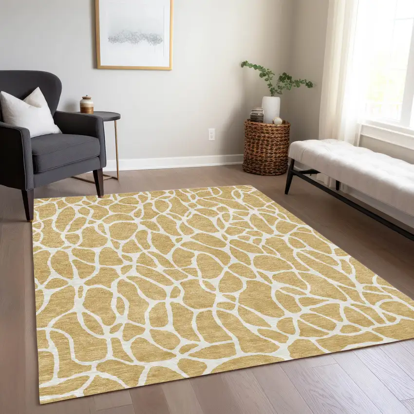 Gold And Ivory Geometric Washable Indoor Outdoor Area Rug Photo 9