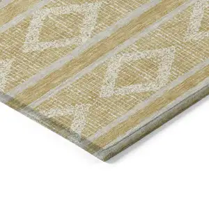 Photo of Gold And Ivory Geometric Washable Indoor Outdoor Area Rug