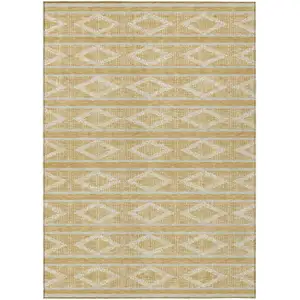 Photo of Gold And Ivory Geometric Washable Indoor Outdoor Area Rug