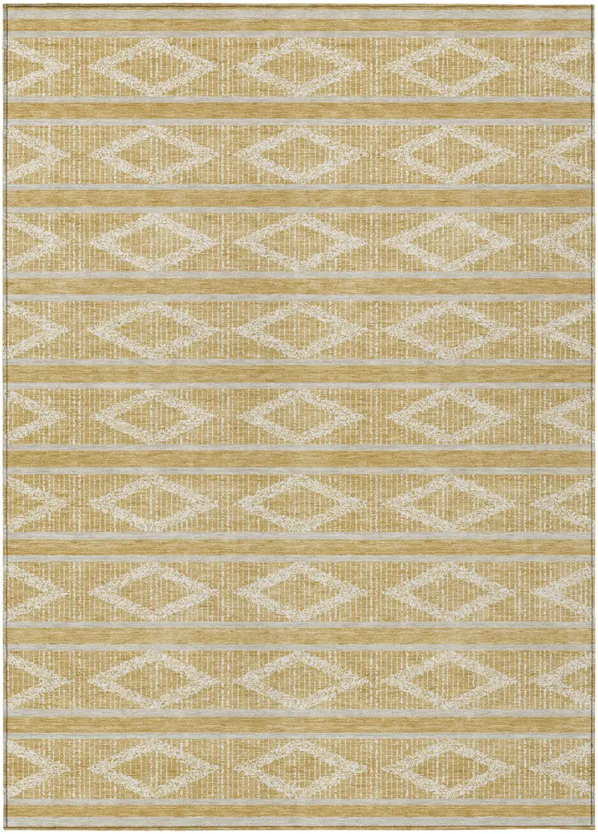 Gold And Ivory Geometric Washable Indoor Outdoor Area Rug Photo 2