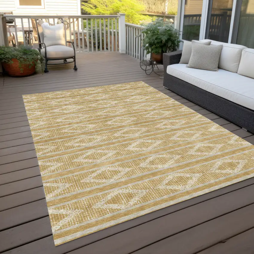 Gold And Ivory Geometric Washable Indoor Outdoor Area Rug Photo 8