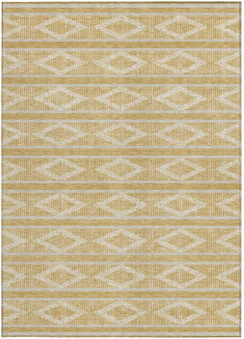 Gold And Ivory Geometric Washable Indoor Outdoor Area Rug Photo 7