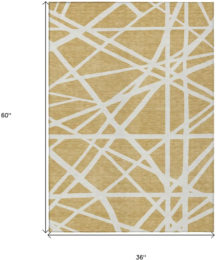 Gold And Ivory Geometric Washable Indoor Outdoor Area Rug Photo 3