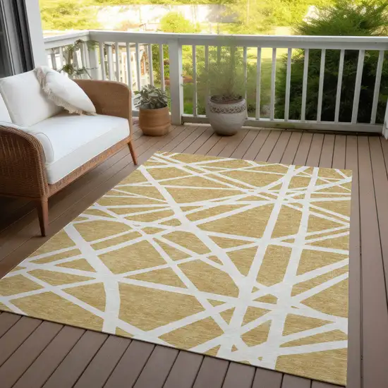 Gold And Ivory Geometric Washable Indoor Outdoor Area Rug Photo 8