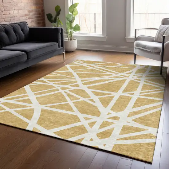 Gold And Ivory Geometric Washable Indoor Outdoor Area Rug Photo 9