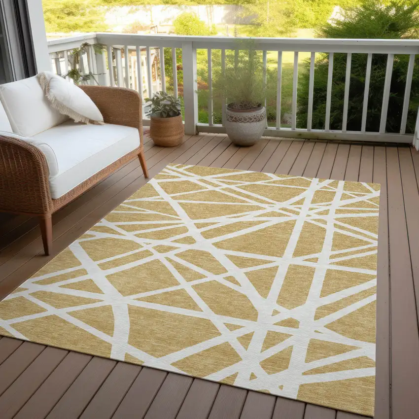 Gold And Ivory Geometric Washable Indoor Outdoor Area Rug Photo 8