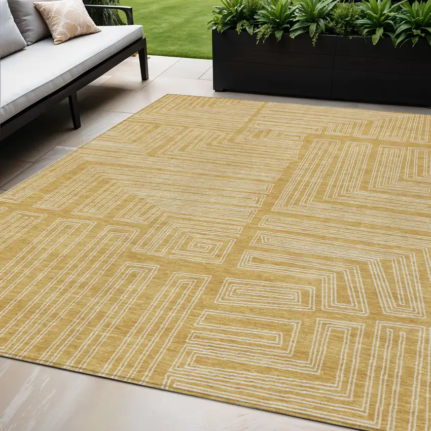 Gold And Ivory Geometric Washable Indoor Outdoor Area Rug Photo 1