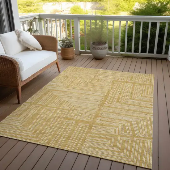 Gold And Ivory Geometric Washable Indoor Outdoor Area Rug Photo 7