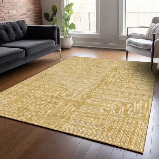 Gold And Ivory Geometric Washable Indoor Outdoor Area Rug Photo 8