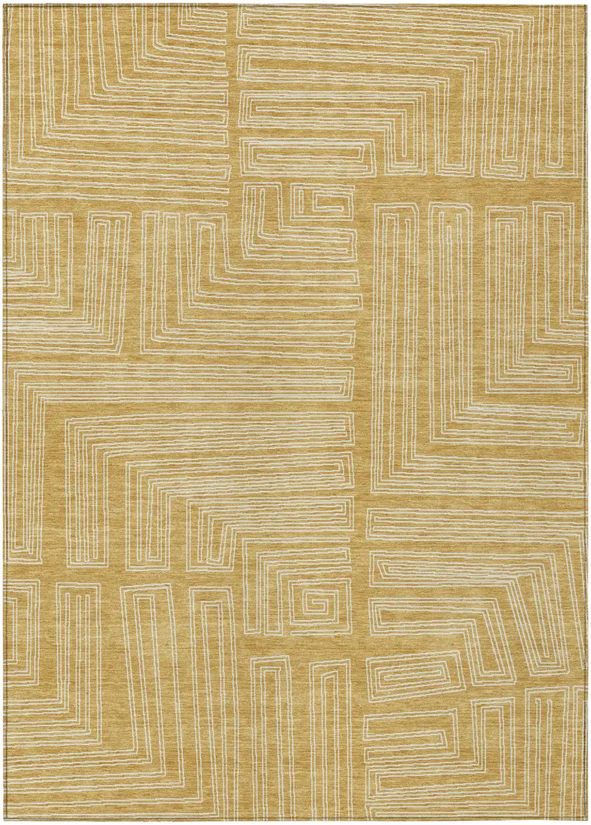 Gold And Ivory Geometric Washable Indoor Outdoor Area Rug Photo 2