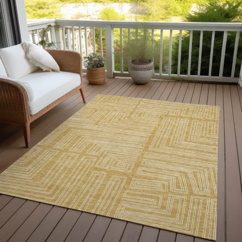 Gold And Ivory Geometric Washable Indoor Outdoor Area Rug Photo 7
