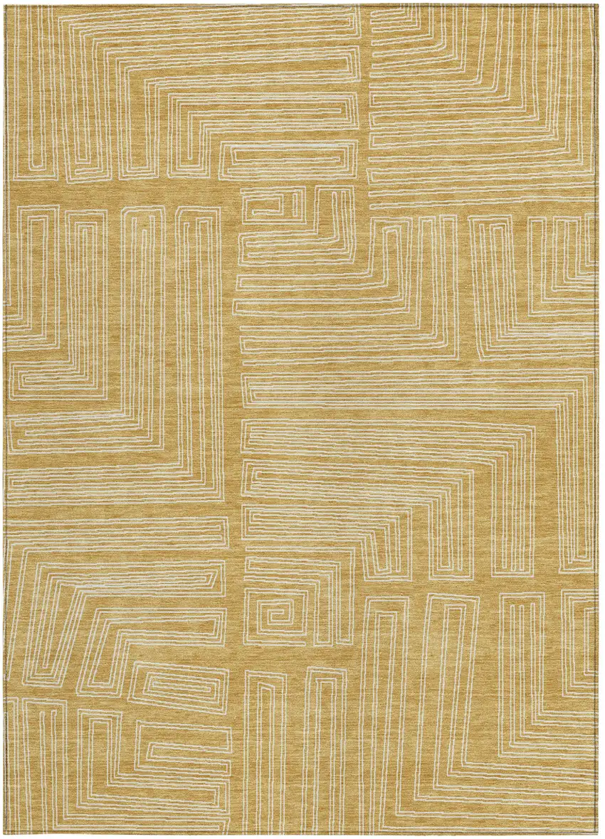 Gold And Ivory Geometric Washable Indoor Outdoor Area Rug Photo 6