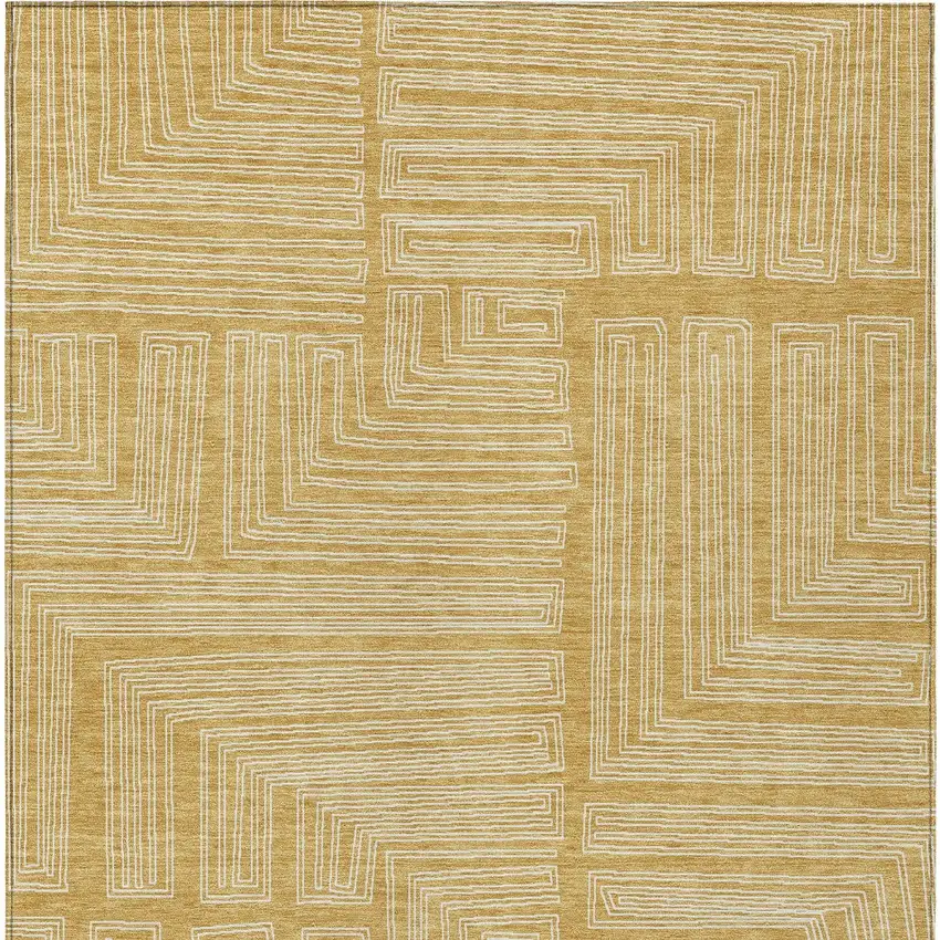 Gold And Ivory Geometric Washable Indoor Outdoor Area Rug Photo 5