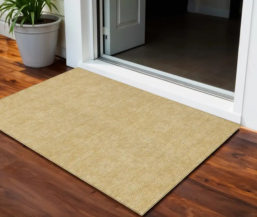 Gold And Ivory Geometric Washable Indoor Outdoor Area Rug Photo 1