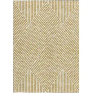 Photo of Gold And Ivory Geometric Washable Indoor Outdoor Area Rug