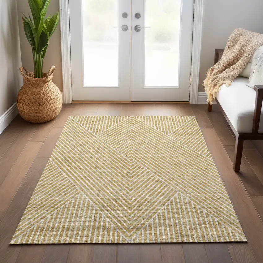Gold And Ivory Geometric Washable Indoor Outdoor Area Rug Photo 9