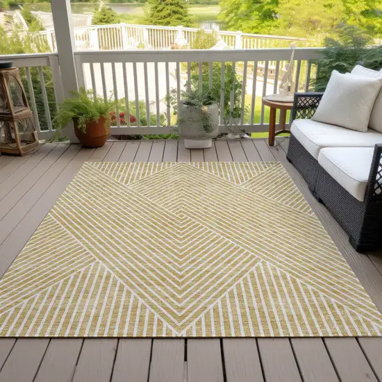 Gold And Ivory Geometric Washable Indoor Outdoor Area Rug Photo 8