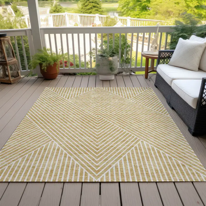 Gold And Ivory Geometric Washable Indoor Outdoor Area Rug Photo 8