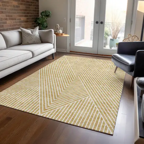 Gold And Ivory Geometric Washable Indoor Outdoor Area Rug Photo 9