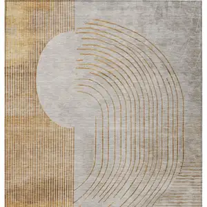 Photo of Gold And Ivory Geometric Washable Indoor Outdoor Area Rug