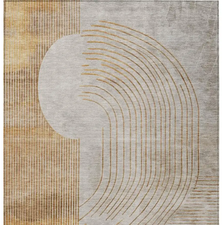 Gold And Ivory Geometric Washable Indoor Outdoor Area Rug Photo 1