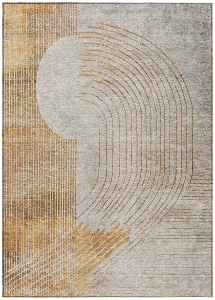 Gold And Ivory Geometric Washable Indoor Outdoor Area Rug Photo 8