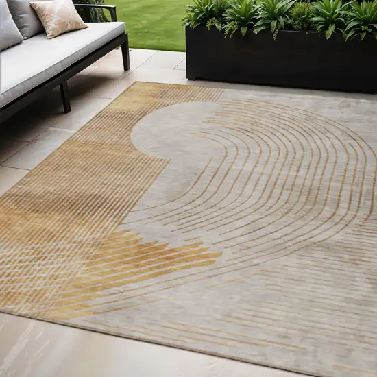Gold And Ivory Geometric Washable Indoor Outdoor Area Rug Photo 2