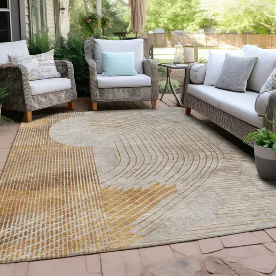 Gold And Ivory Geometric Washable Indoor Outdoor Area Rug Photo 4