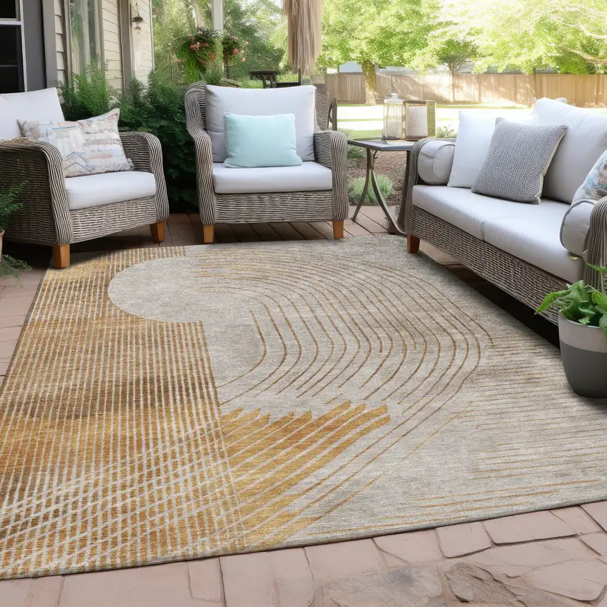 Gold And Ivory Geometric Washable Indoor Outdoor Area Rug Photo 4