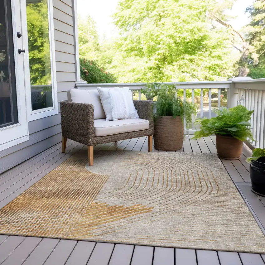 Gold And Ivory Geometric Washable Indoor Outdoor Area Rug Photo 7