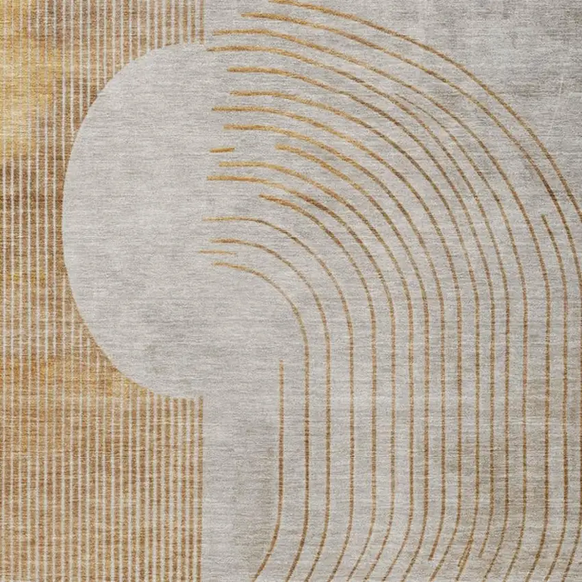 Gold And Ivory Geometric Washable Indoor Outdoor Area Rug Photo 6