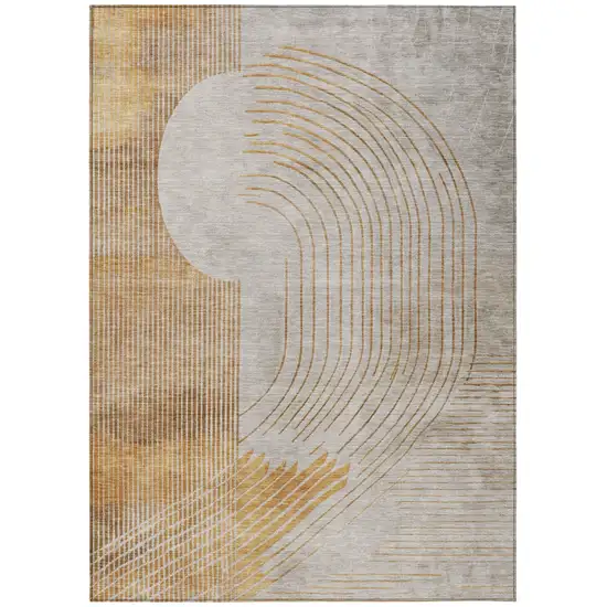 Gold And Ivory Geometric Washable Indoor Outdoor Area Rug Photo 8