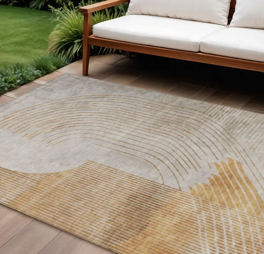 Gold And Ivory Geometric Washable Indoor Outdoor Area Rug Photo 2