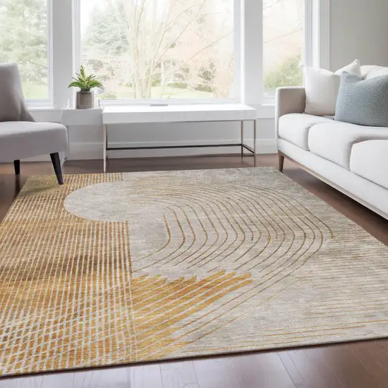 Gold And Ivory Geometric Washable Indoor Outdoor Area Rug Photo 6
