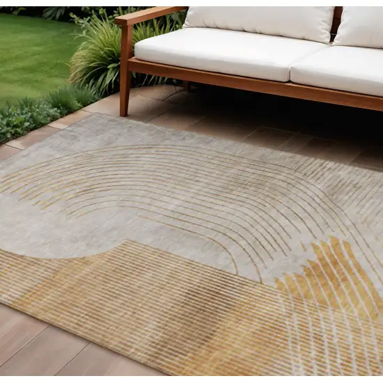 Gold And Ivory Geometric Washable Indoor Outdoor Area Rug Photo 2
