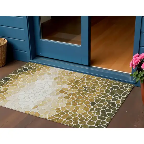 Gold And Ivory Geometric Washable Indoor Outdoor Area Rug Photo 2