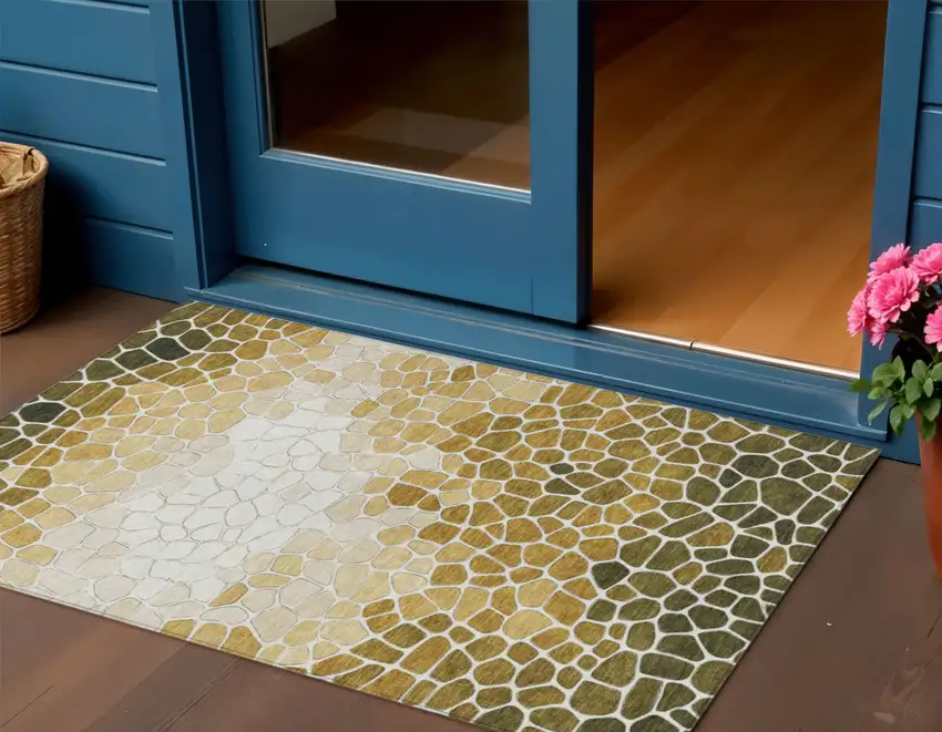 Gold And Ivory Geometric Washable Indoor Outdoor Area Rug Photo 2