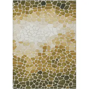 Photo of Gold And Ivory Geometric Washable Indoor Outdoor Area Rug
