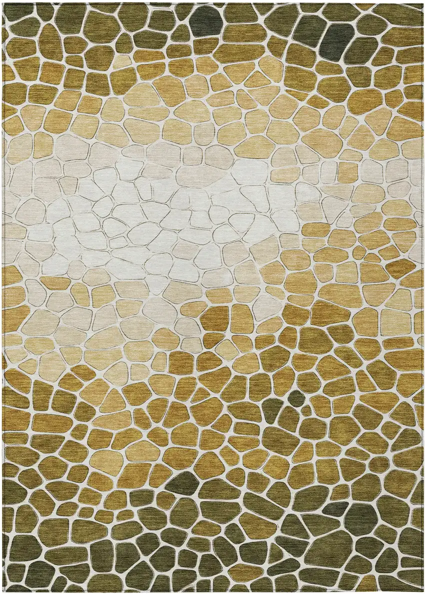 Gold And Ivory Geometric Washable Indoor Outdoor Area Rug Photo 1