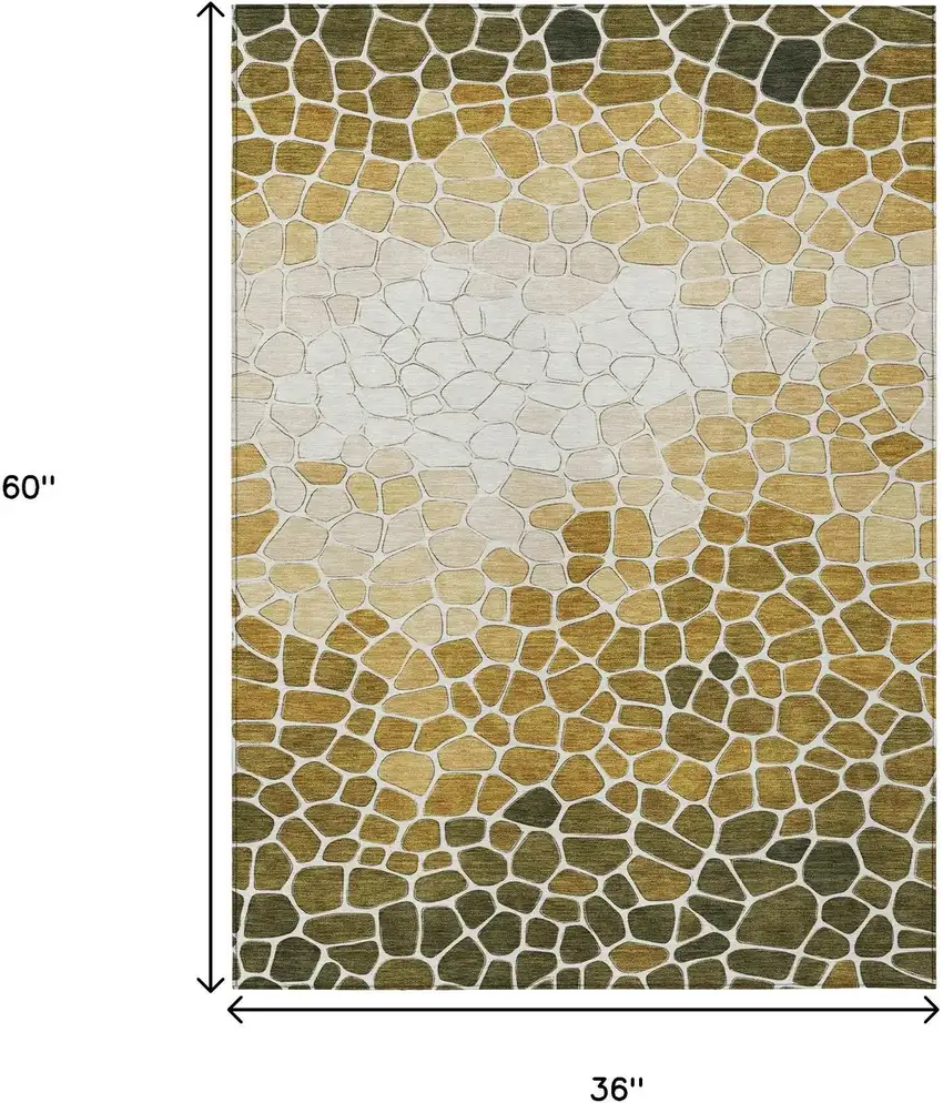 Gold And Ivory Geometric Washable Indoor Outdoor Area Rug Photo 9