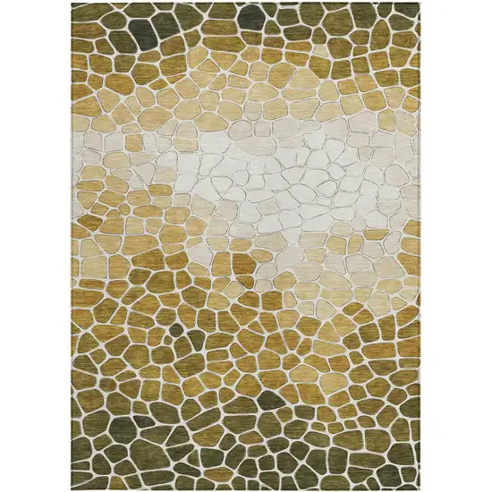 Gold And Ivory Geometric Washable Indoor Outdoor Area Rug Photo 3