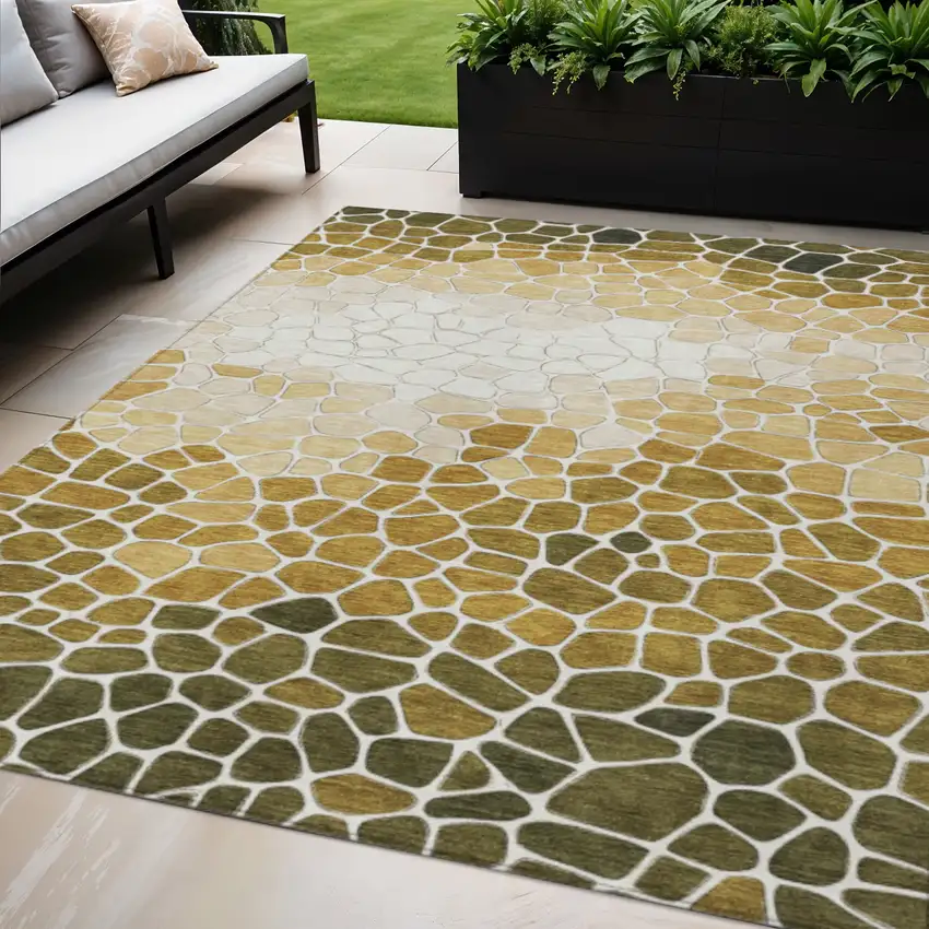 Gold And Ivory Geometric Washable Indoor Outdoor Area Rug Photo 2