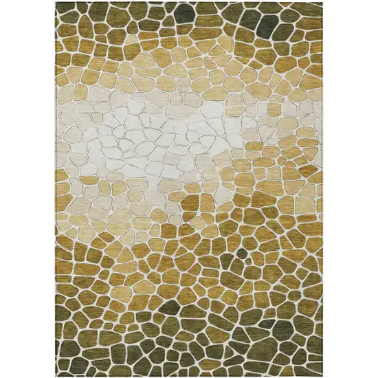 Gold And Ivory Geometric Washable Indoor Outdoor Area Rug Photo 1