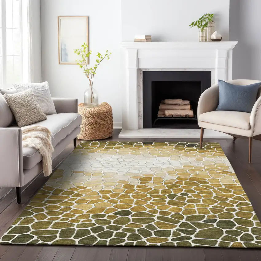 Gold And Ivory Geometric Washable Indoor Outdoor Area Rug Photo 7