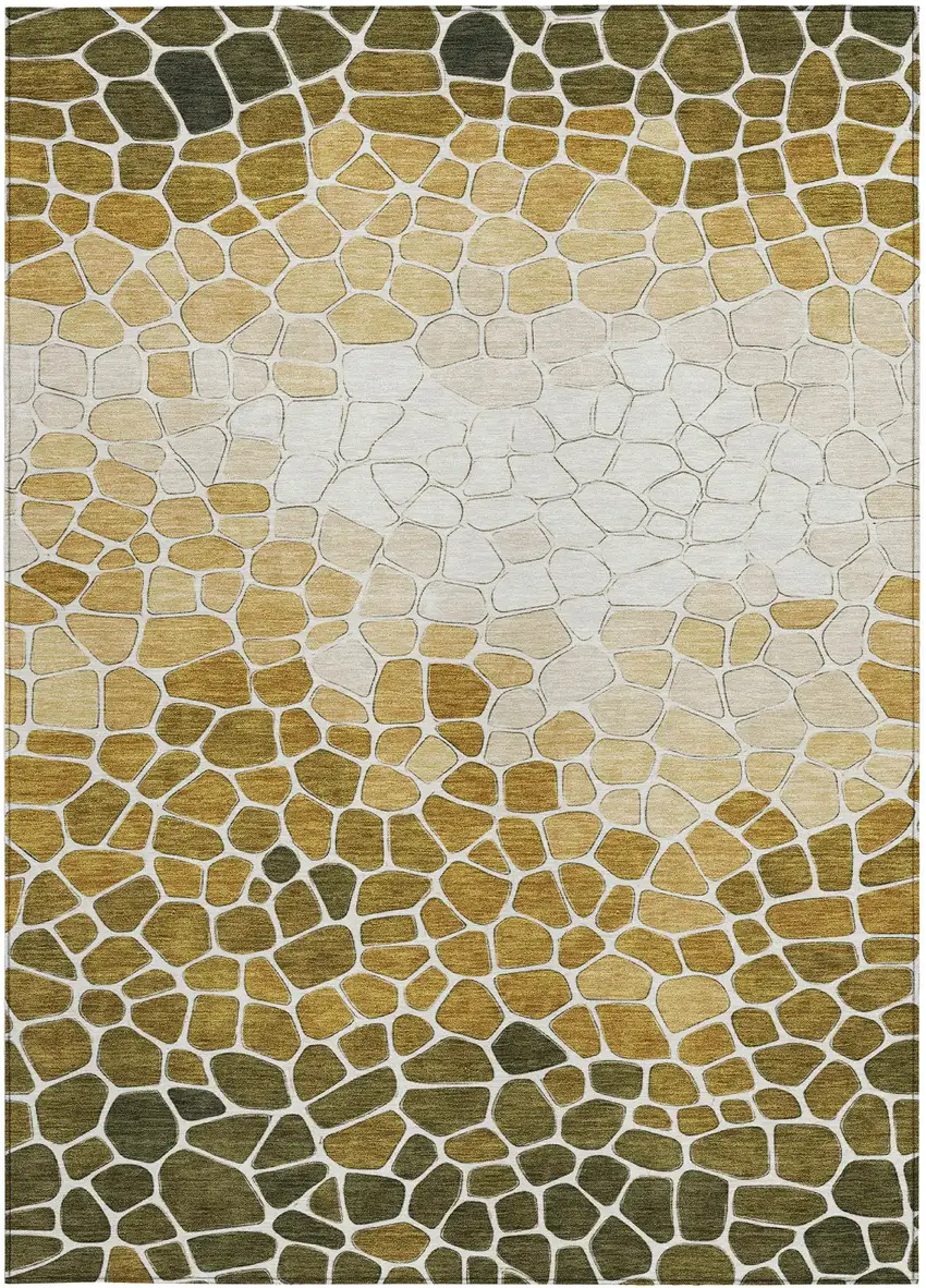 Gold And Ivory Geometric Washable Indoor Outdoor Area Rug Photo 3