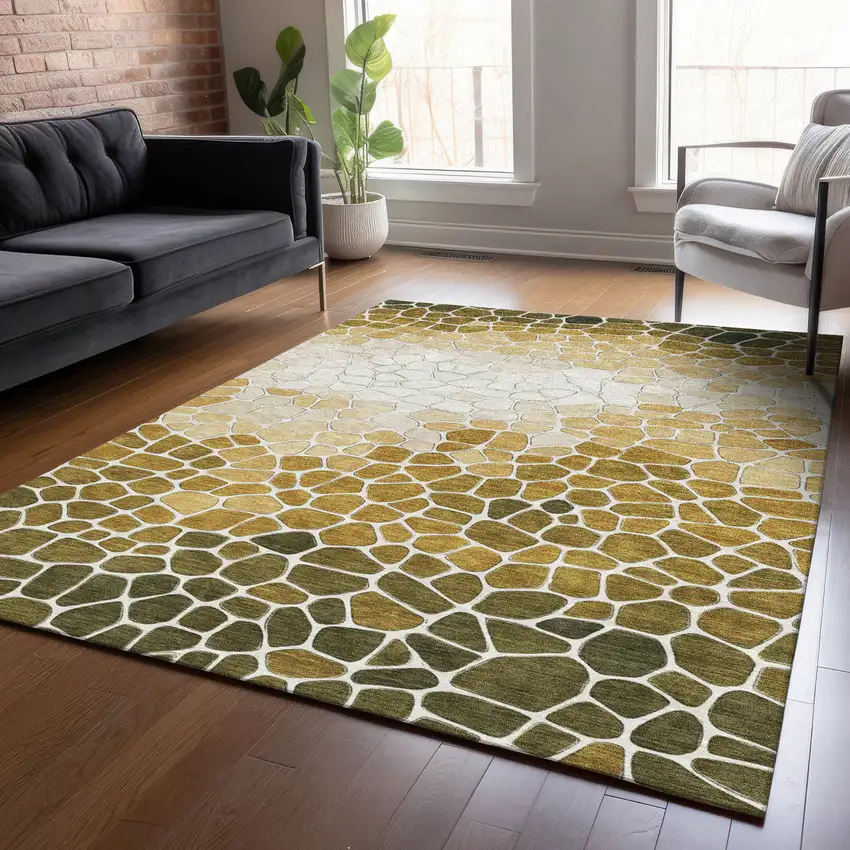 Gold And Ivory Geometric Washable Indoor Outdoor Area Rug Photo 6