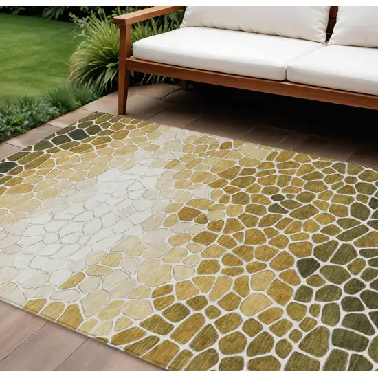Gold And Ivory Geometric Washable Indoor Outdoor Area Rug Photo 2