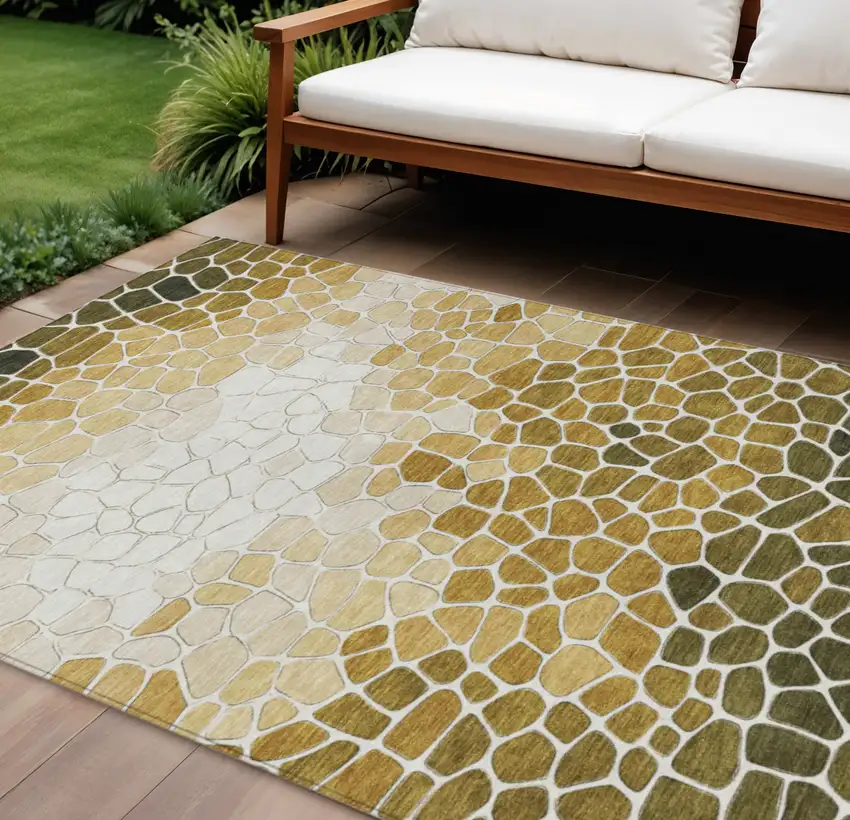 Gold And Ivory Geometric Washable Indoor Outdoor Area Rug Photo 2